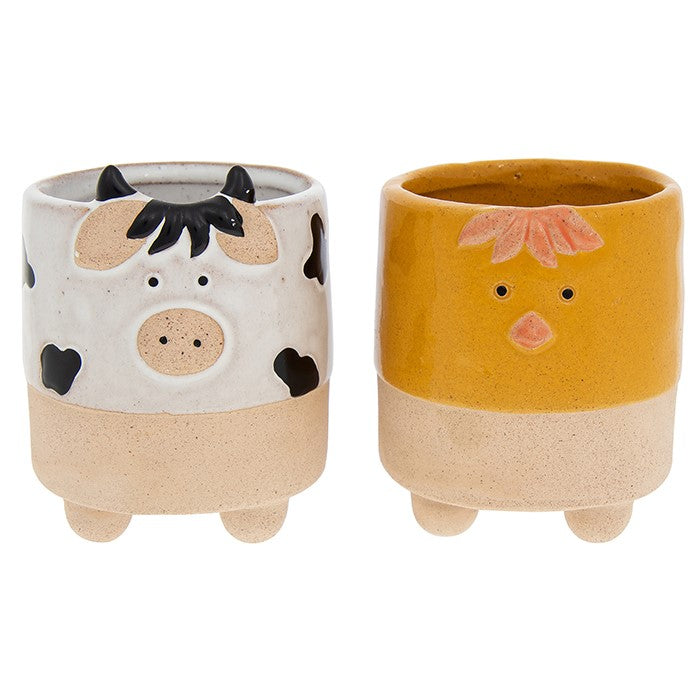 Pot pals barnyard planters - Chicken and Cow set of two