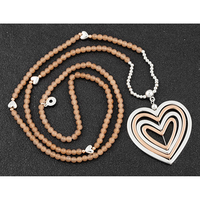 Beadz 2 Tone Hearts Long Necklace Nude