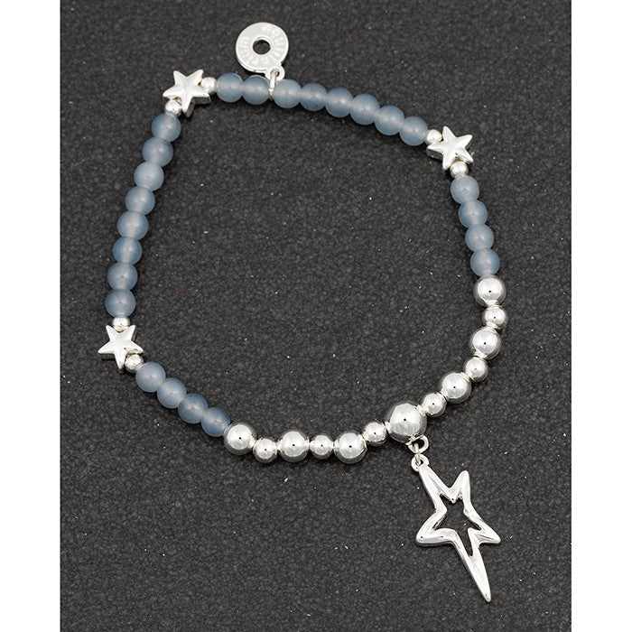 Beadz Silver Plated Star Bracelet Grey