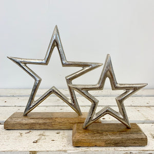 Aluminium Star on Wood Block, 27cm