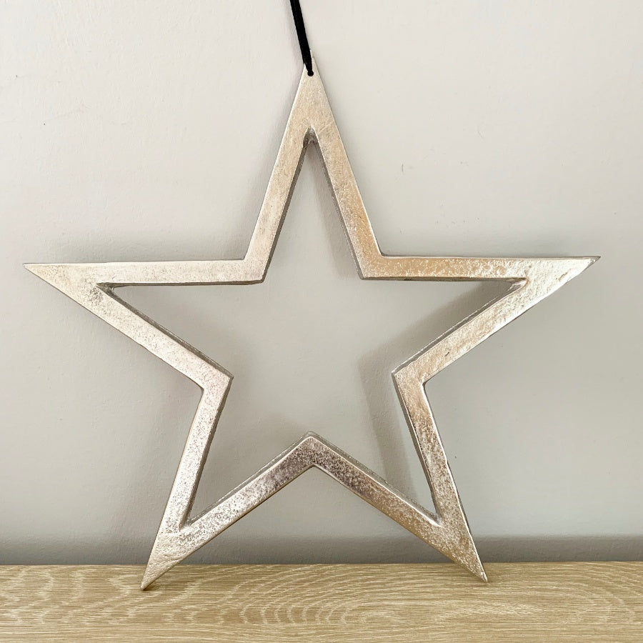 Raw Nickel Finish Hanging Star 30cm