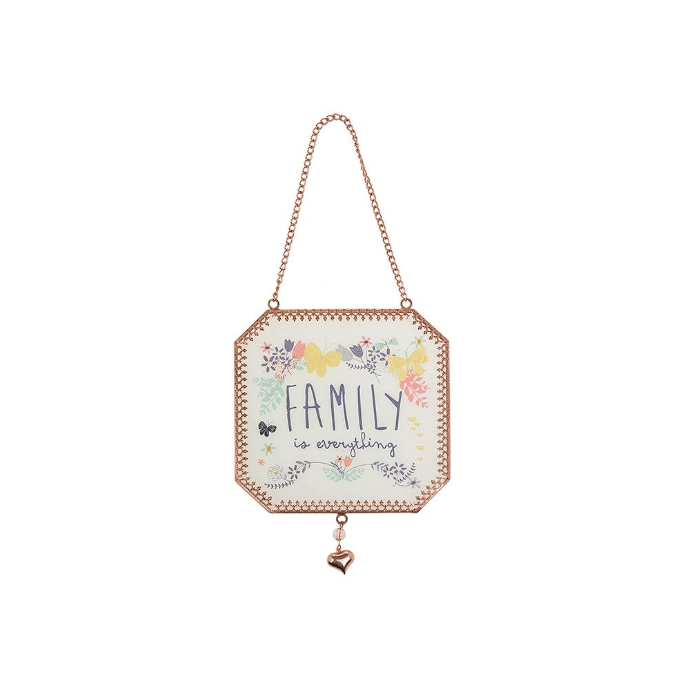 Family is Everything Glass hanging plaque
