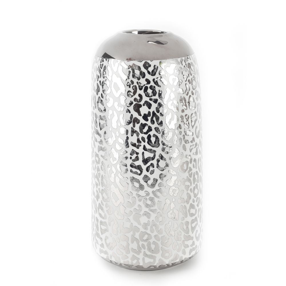 SILVER & WHITE LEOPARD PRINT VASE LARGE
