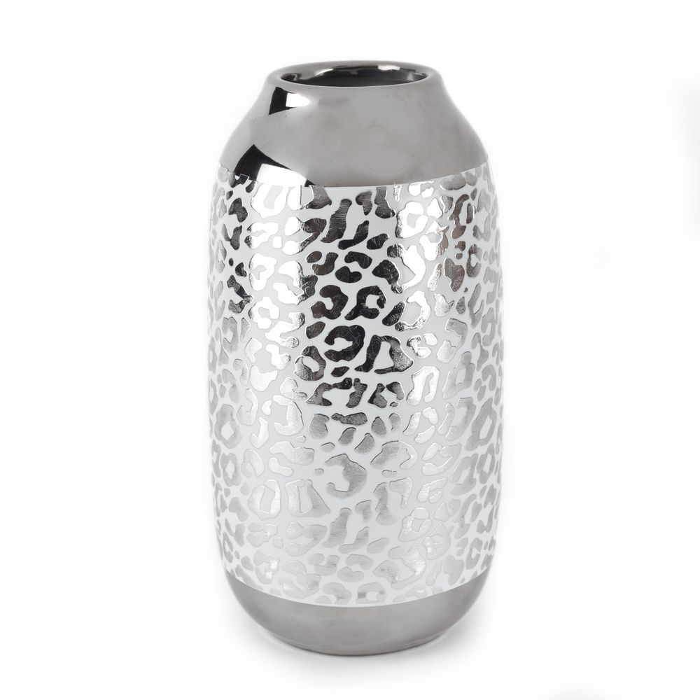 SILVER & WHITE LEOPARD PRINT VASE SMALL