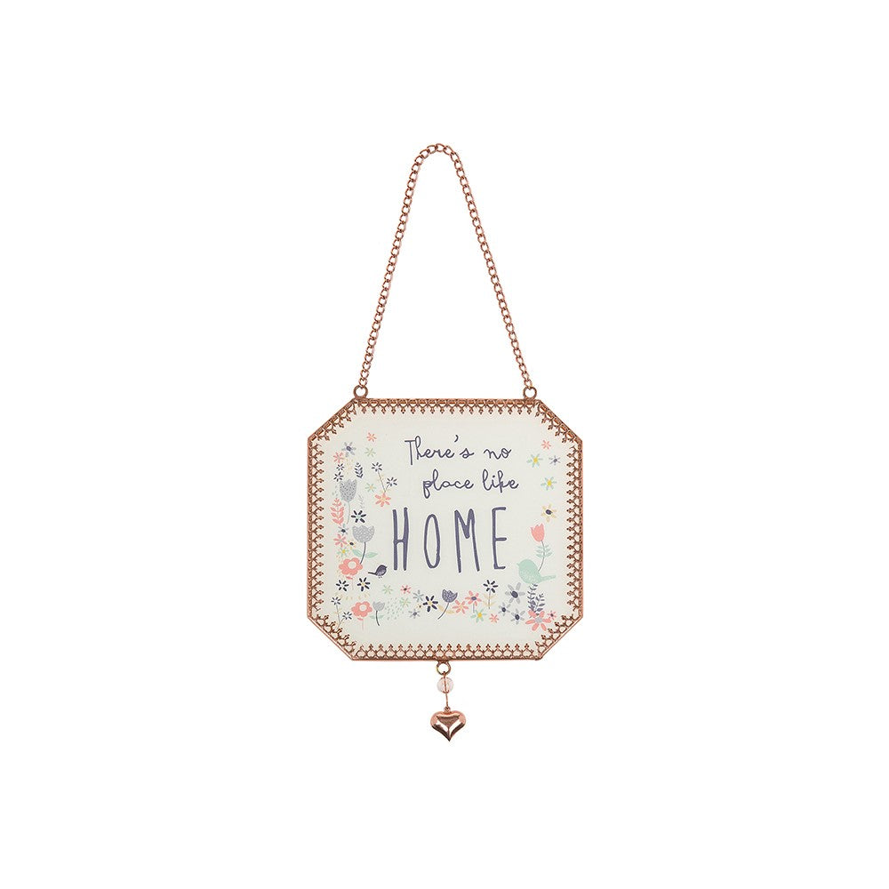 There No Place Like Home Glass and Metal Hanging Plaque