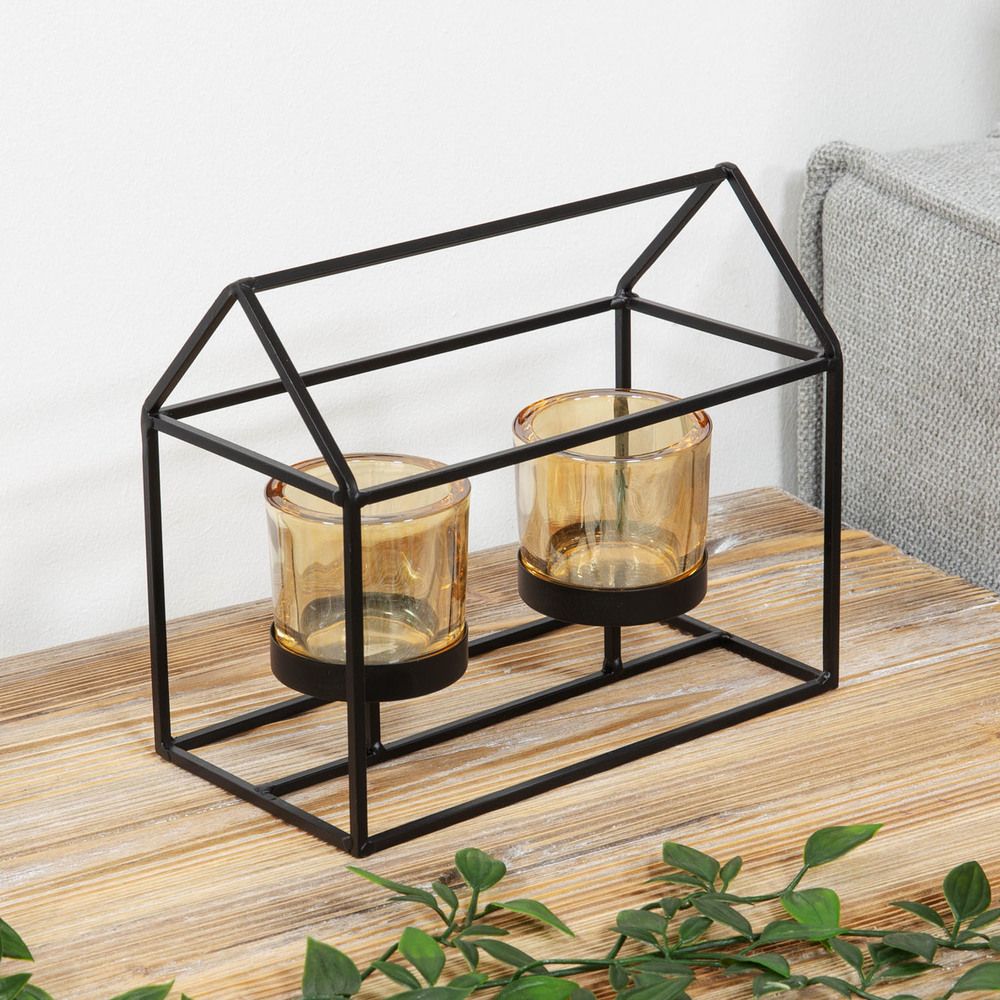 Black glass tea light holder discount