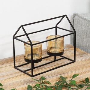 Matt Black Geometric Double Tealight Holder