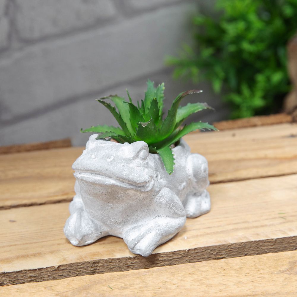 Mini cement frog planter with artificial succulent