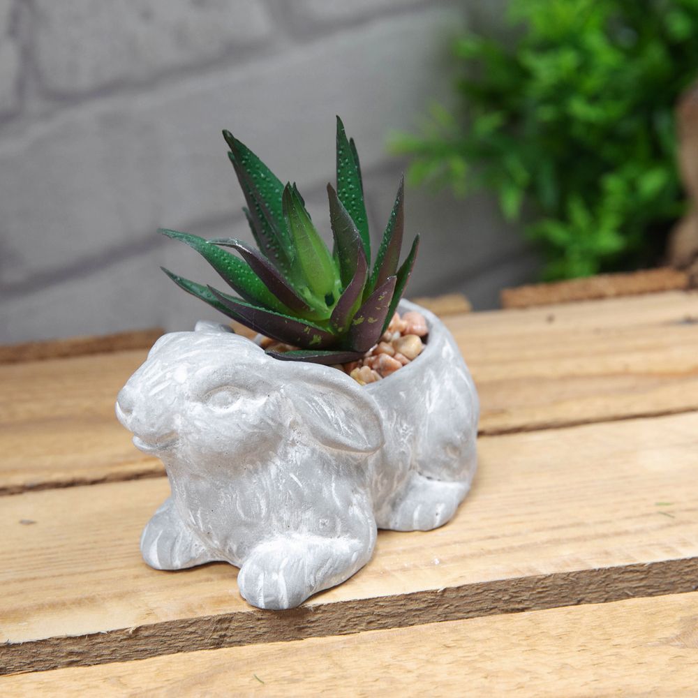Mini cement rabbit planter