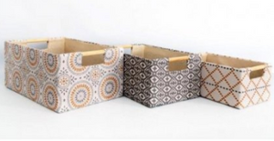 Set of Square Yellow/Grey Baskets