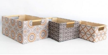Set of Square Yellow/Grey Baskets