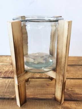 Glass and Wood Candle Holder