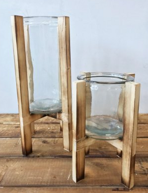 Glass and Wood Candle Holder Large