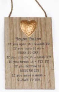 Hanging Metal Heart Plaques - House Rules
