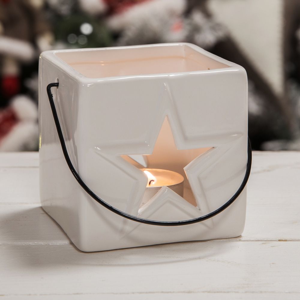 White Star Cut Out Square Tealight Holder