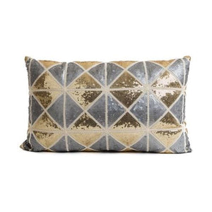 Gold & Grey Sequin Diamond Print Rectangular Cushion