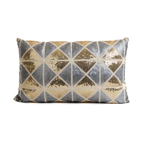 Gold & Grey Sequin Diamond Print Rectangular Cushion