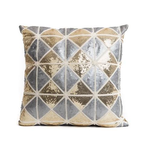 Gold & Grey Sequin Diamond Print Cushion