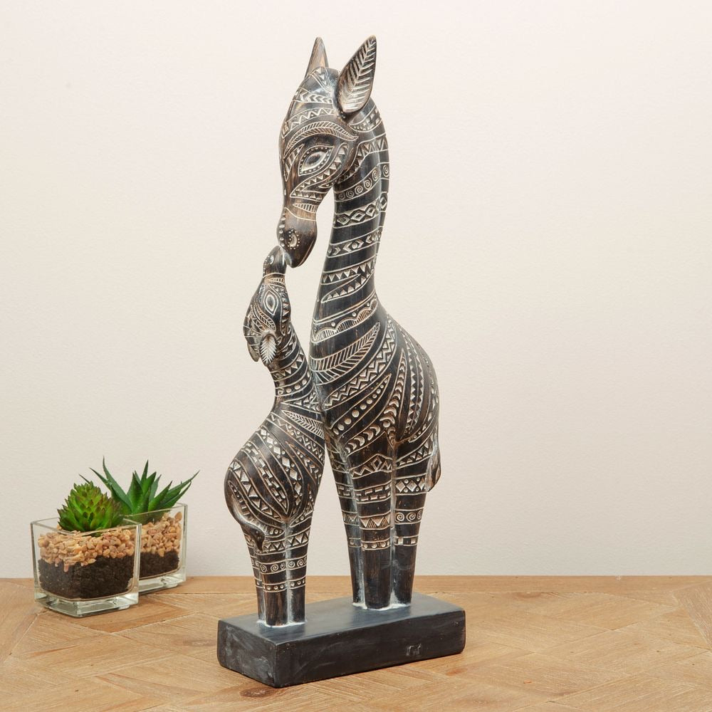 AFRICAN STYLE ORNATE ZEBRA FIGURINE - MOTHER AND FOAL