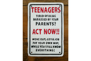 Cast iron sign - Teenagers comical