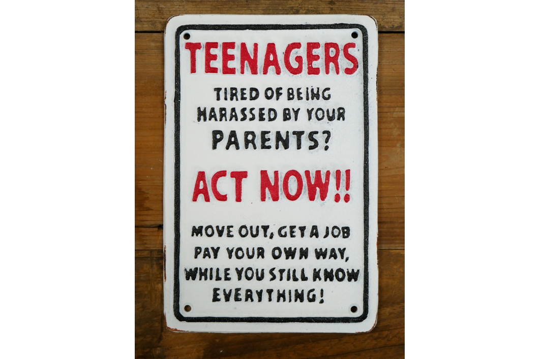 Cast iron sign - Teenagers comical