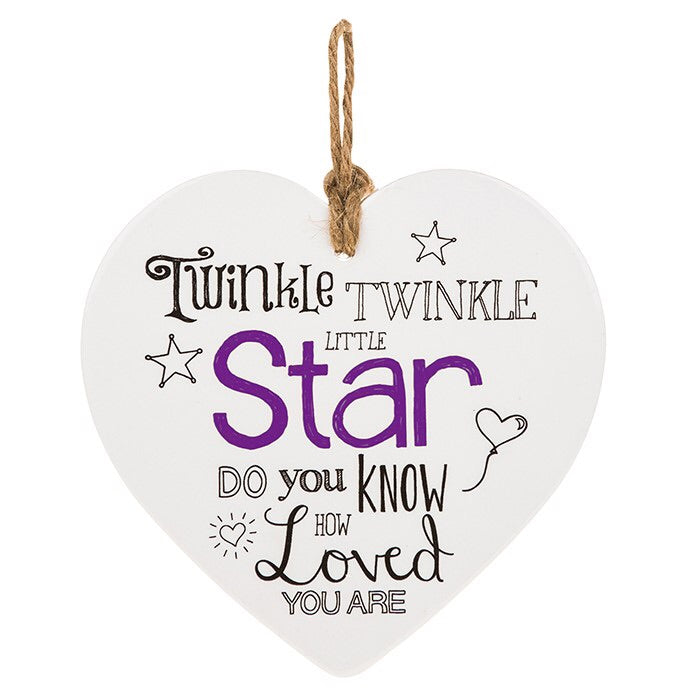 Twinkle, Twinkle Little Star Do You Know How Loved You Are Hanging Ceramic Heart Plaque.