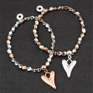 Two Tone Twisted Bead Heart Bracelet - Silver Heart