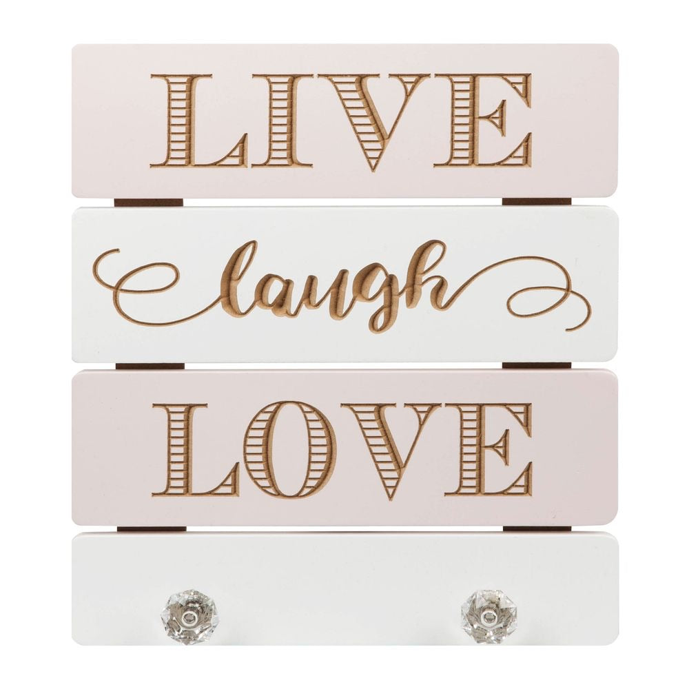 LOVE LIFE WALL PLAQUE WITH HOOKS 'LIVE LAUGH LOVE'