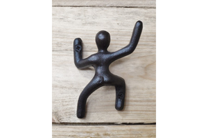Cast iron climbing man coat hook - small right hand hook
