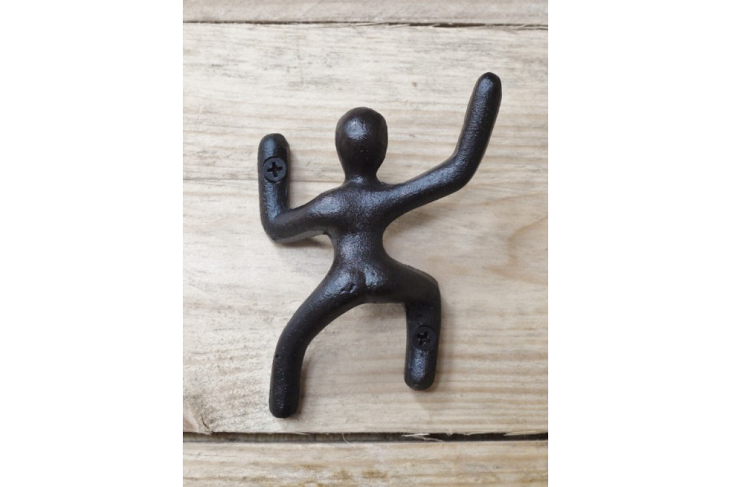 Cast iron climbing man coat hook - small right hand hook