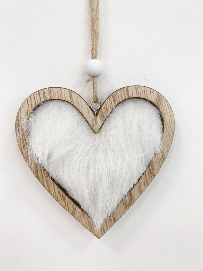 Hanging wood and fur heart