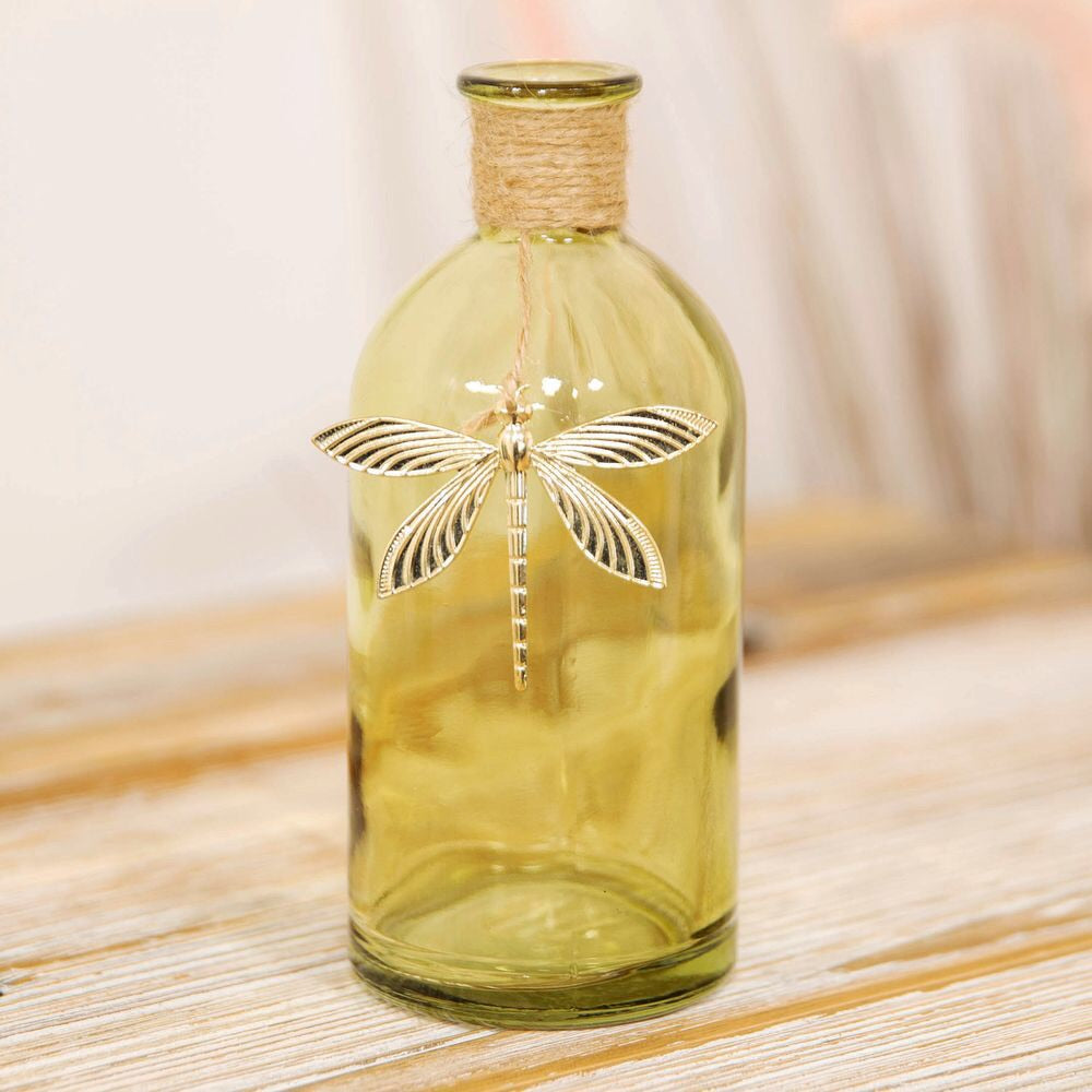 SOFT GREEN VASE WITH DRAGONFLY CHARM 13.4CM