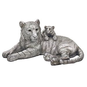 Jungle Silver Tiger and Baby Figure