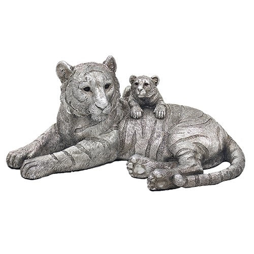 Jungle Silver Tiger and Baby Figure