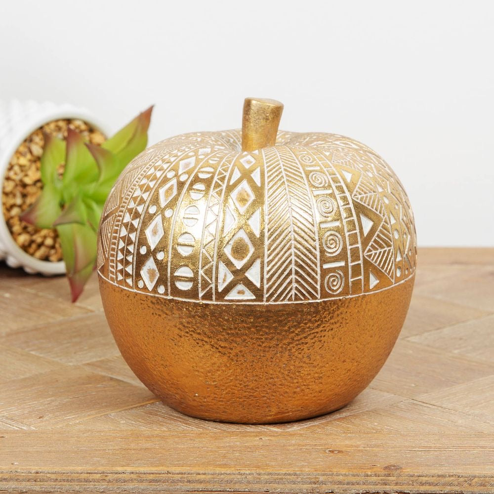 Apple ornament - gold finish with ornate pattern