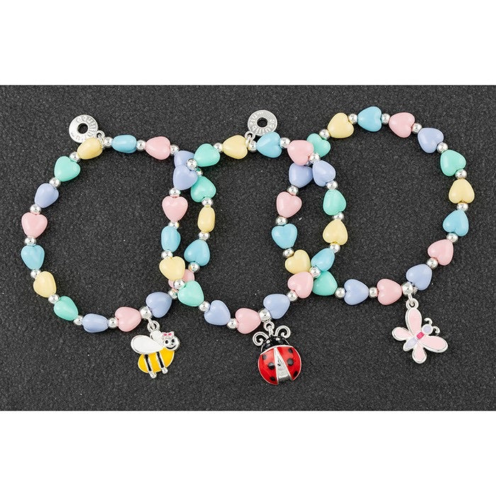 Silver plated girls pastel heart bracelet - Bee Design