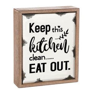 Keep this kitchen clean... eat out wood and enamel plaque