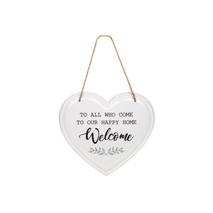 Tin wall heart shaped welcome plaque