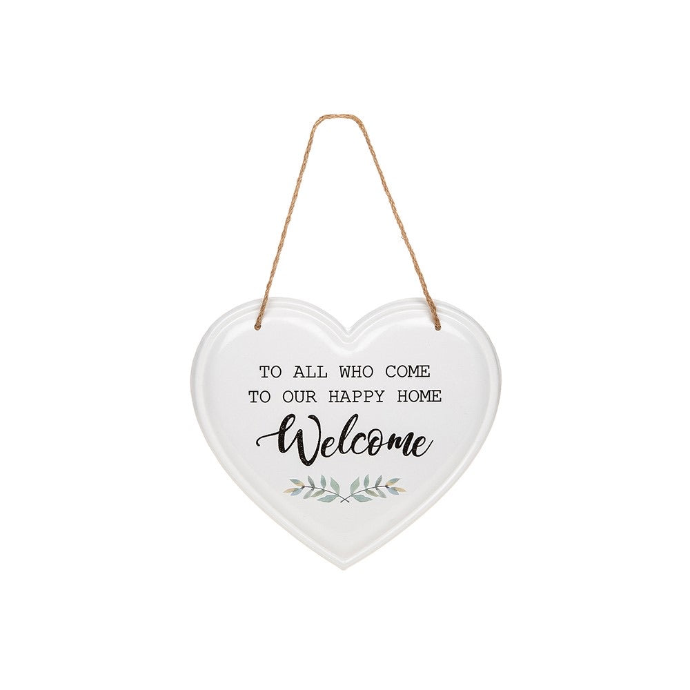 Tin wall heart shaped welcome plaque