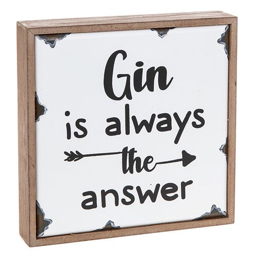 Wood and enamel plaque - Gin is always the answer