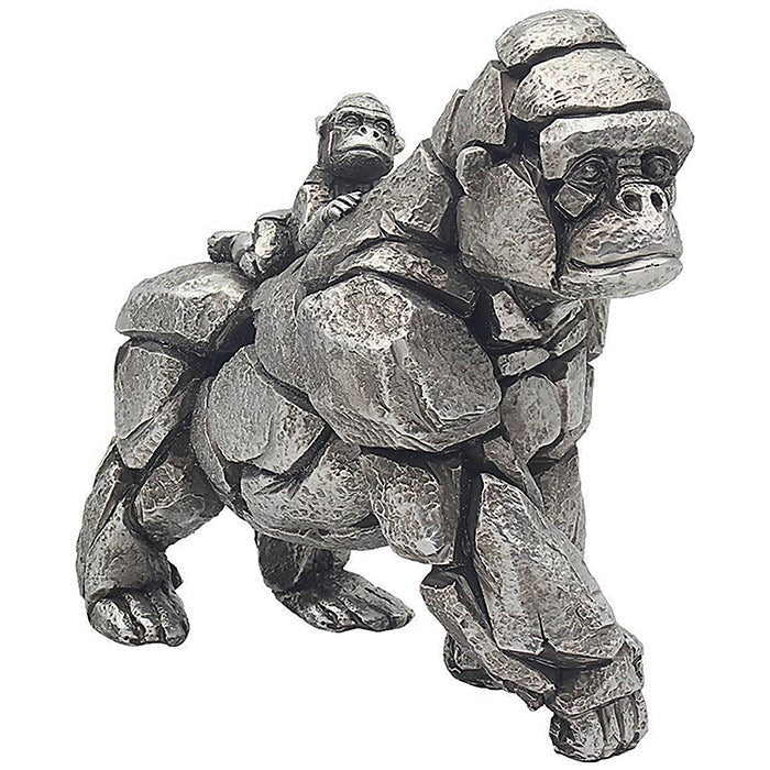 Gorilla and baby silver colour ornament