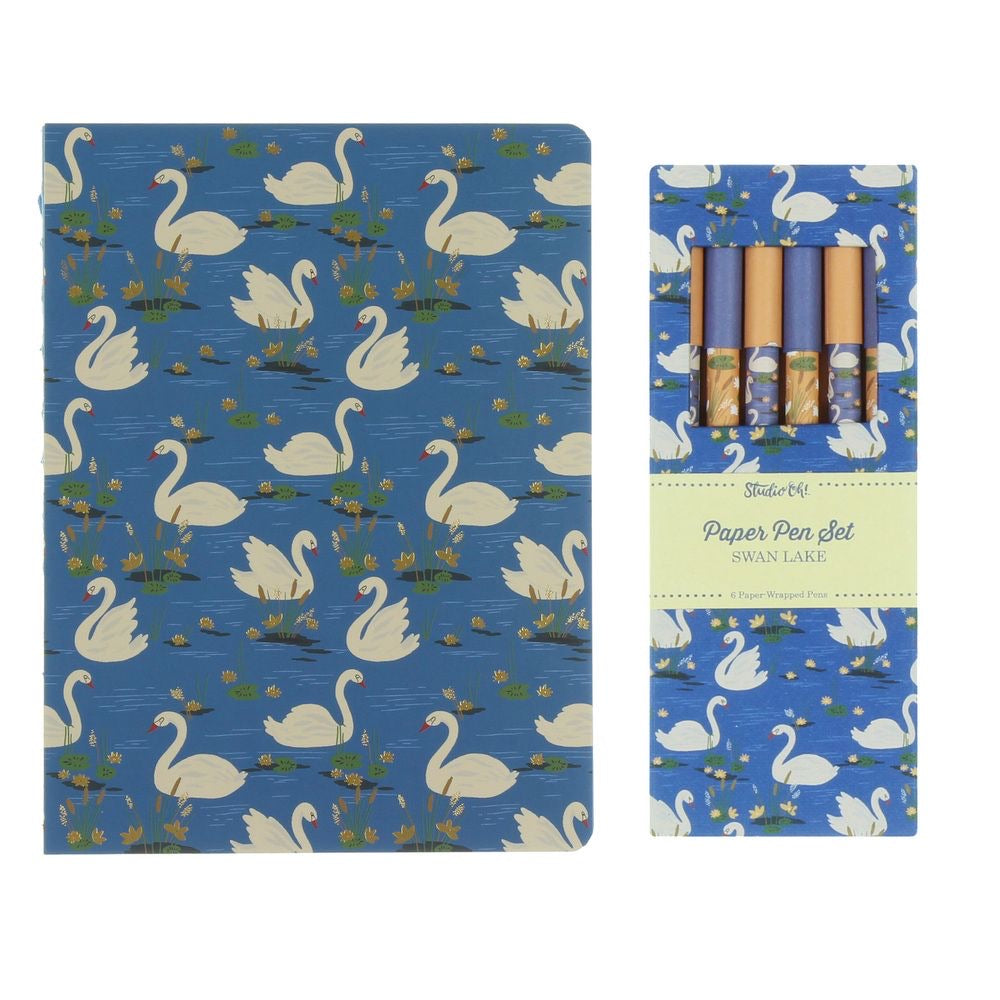 SWAN LAKE COPTIC BOUND JOURNAL & PAPER PENS SET