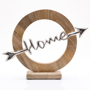 'HOME' ARROW WOOD AND METAL ORNAMENT 28CM