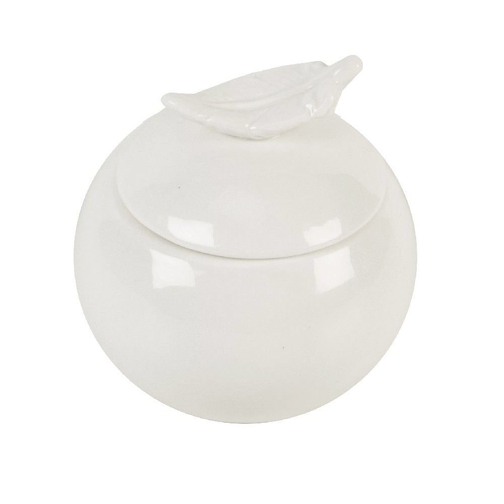ROUND CERAMIC TRINKET BOX LEAF DESIGN