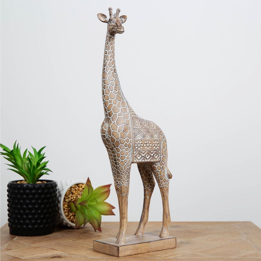 CARVED SANDSTONE EFFECT GIRAFFE ORNAMENT