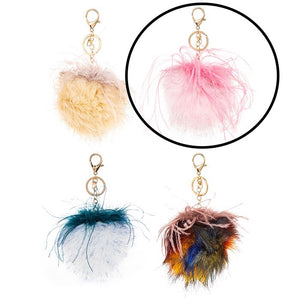 Faux fur large pink Pom Pom keyring