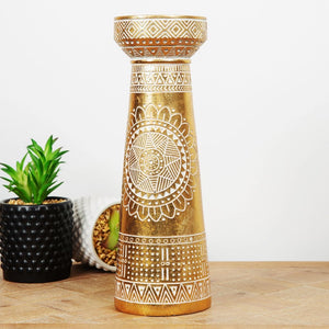 GOLD FINISH T-LIGHT CANDLE HOLDER WITH ORNATE PATTERN