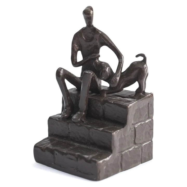 Solid Bronze Man and Dog