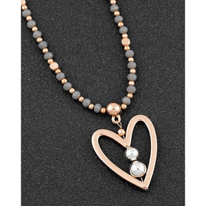 Beadz Two Tone Heart Ball Necklace