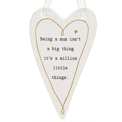 Thoughtful Words Ceramic Hanging Heart - Being a Mum Sentiment